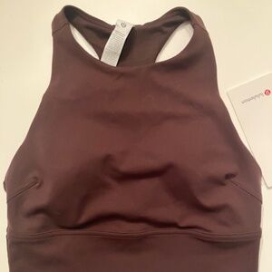Lululemon Logo Elastic Everlux Shelf Tank Top espresso brown/ bone size 4 NWT